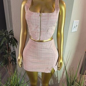 Wayf Blush Tweed Skirt Set